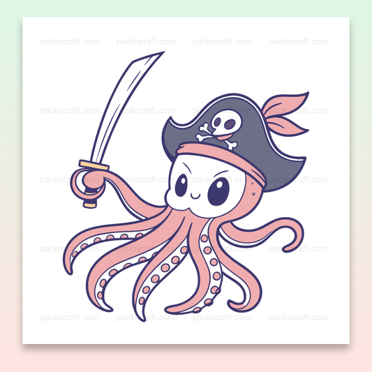 Illustration de pieuvre pirate cartoon, idéal pour déco et stickers