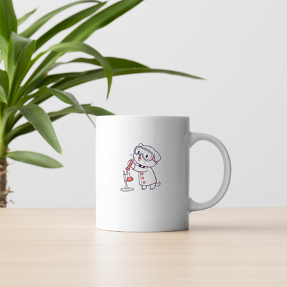 Mug avec motif kawaii d'un chien scientifique curieux dans une scène inspirante
