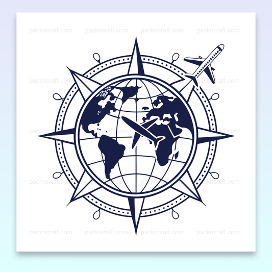 Illustration minimaliste d'un avion sur un globe, parfait pour projets d'exploration.