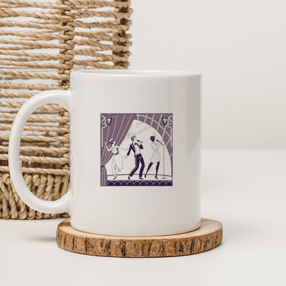 Illustration cabaret rétro sur mug, ambiance jazz pour maison.