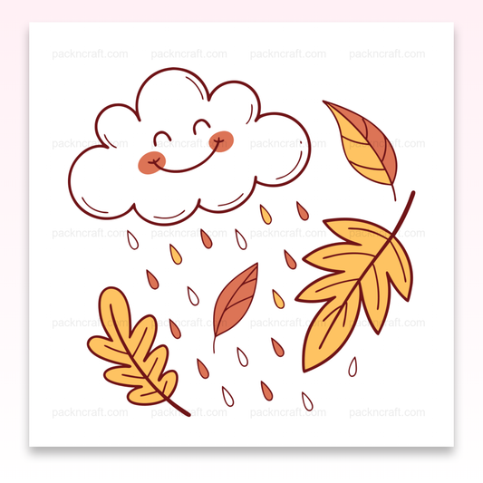 Illustration d'un nuage souriant avec des feuilles d'automne, parfaite pour des projets DIY et éducatifs