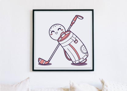 Cadre décoratif avec illustration pastel de balle de golf joyeuse dans un style amusant