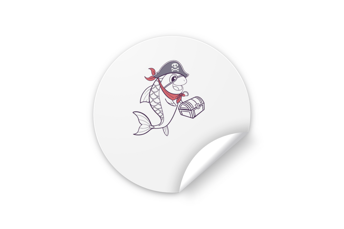 Sticker vibrant avec poisson pirate kawaii plongé dans un thème océanique vivant