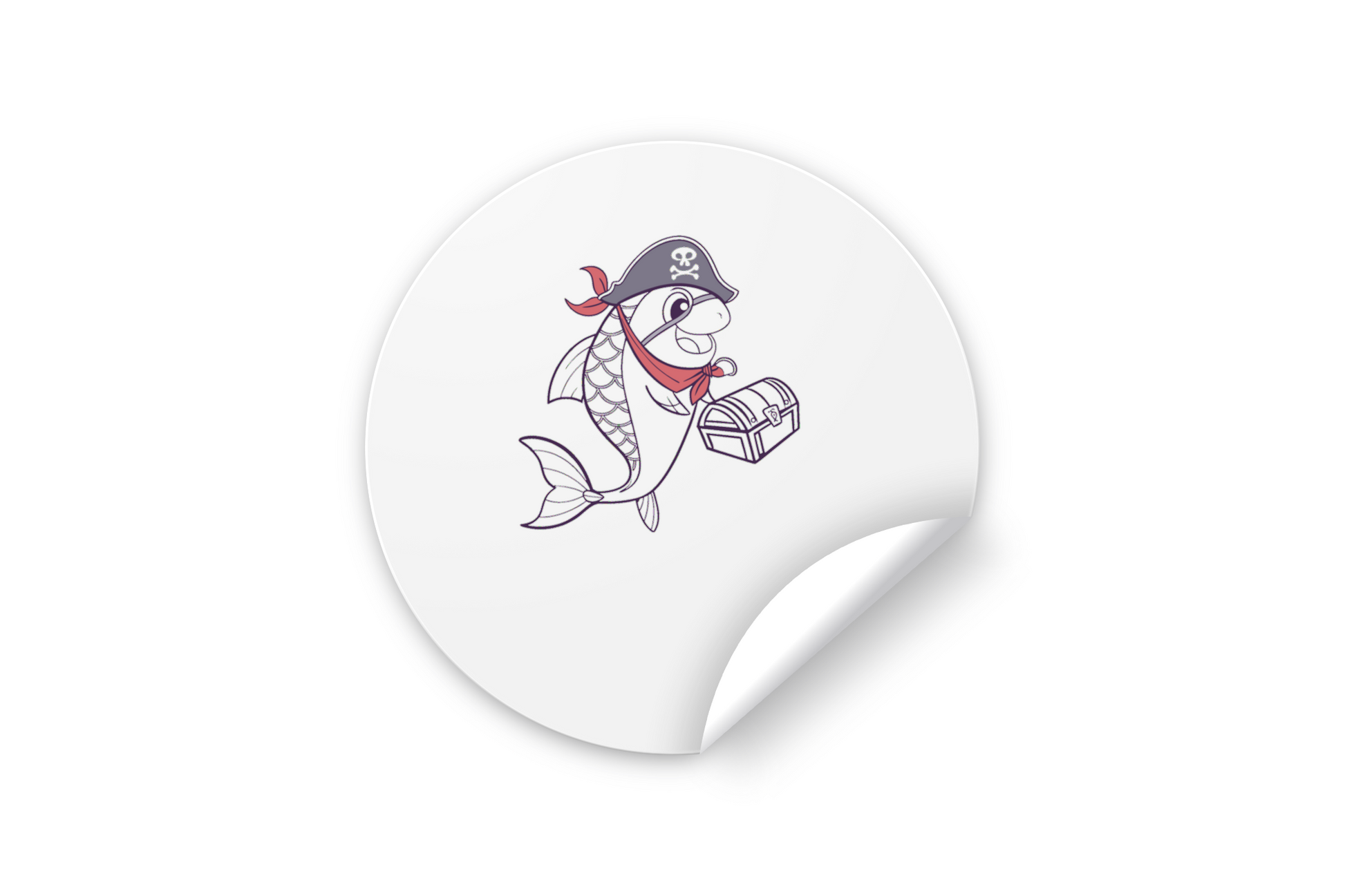 Sticker vibrant avec poisson pirate kawaii plongé dans un thème océanique vivant