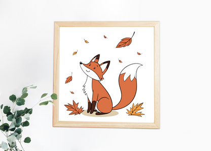 Cadre décoratif avec renard automnal coloré et joyeux dans ambiance naturelle