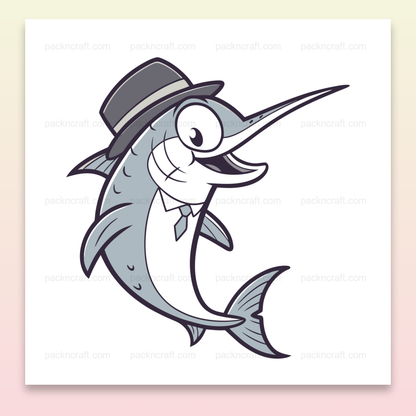 Illustration SVG d'un espadon élégant avec chapeau et cravate pour projets créatifs