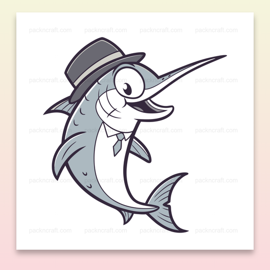 Illustration SVG d'un espadon élégant avec chapeau et cravate pour projets créatifs