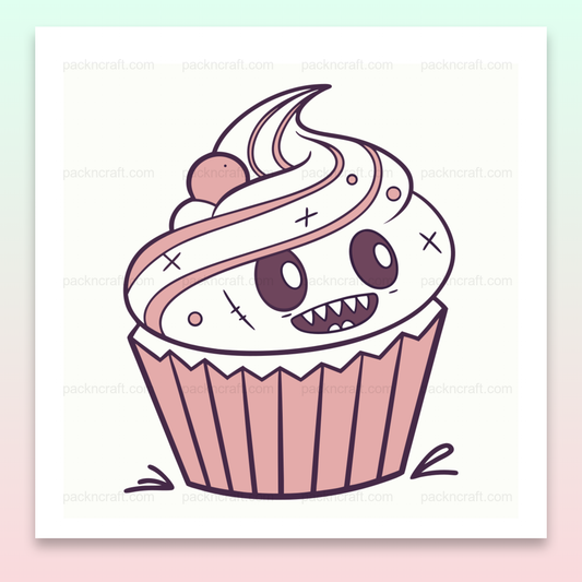 Illustration SVG de cupcake monstre souriant, parfaite pour projets DIY, papeterie et déco.