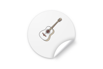 Sticker avec guitare acoustique décorative paisible et élégante sur thème musical