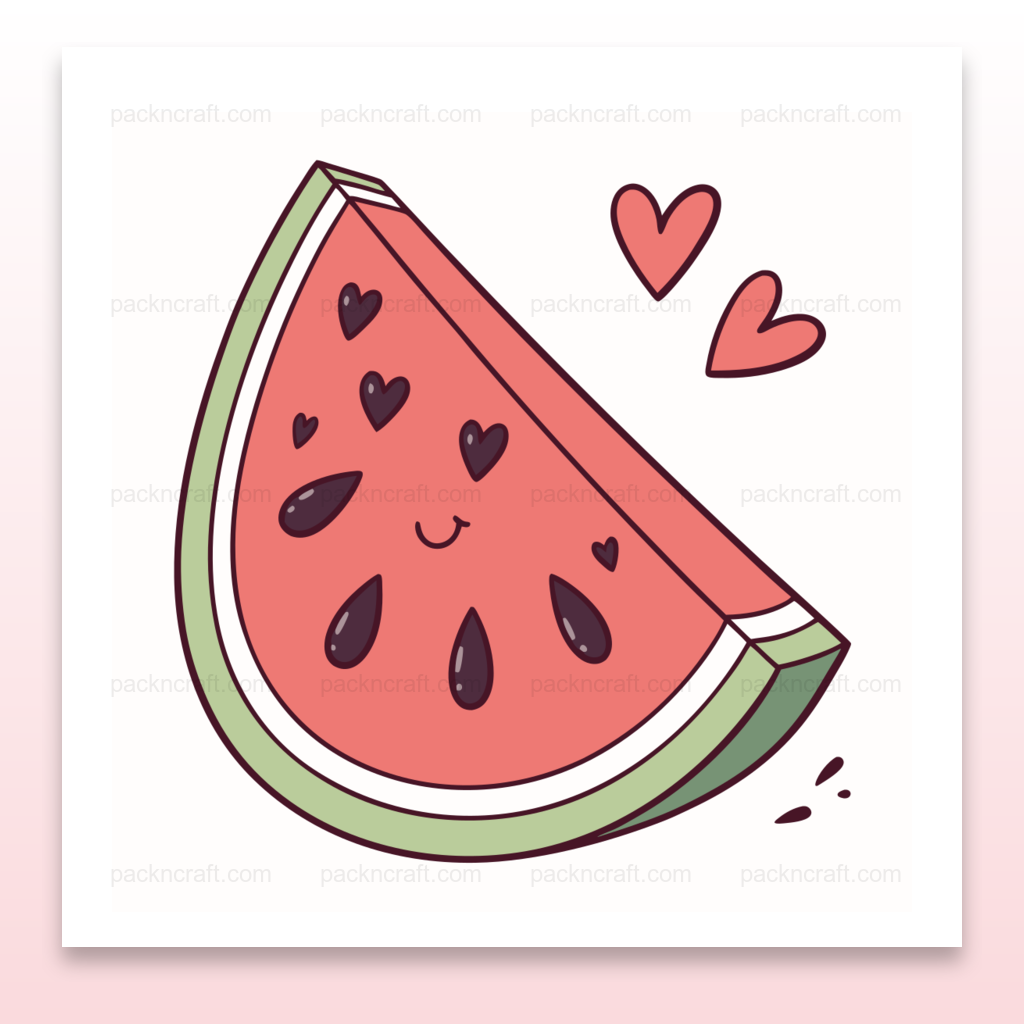 Illustration kawaii d'une pastèque souriante avec des cœurs, idéale pour l'été.