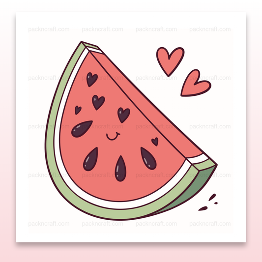 Illustration kawaii d'une pastèque souriante avec des cœurs, idéale pour l'été.