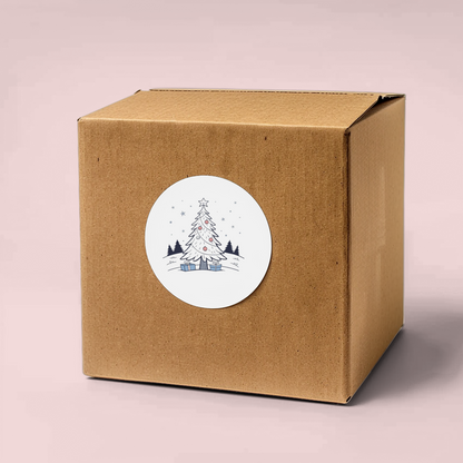 Sticker avec icône minimaliste de sapin de Noël sur fond hivernal