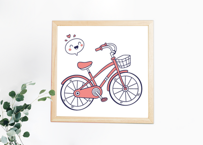 Cadre déco avec vélo joyeux style doodle pour amener la mobilité à votre mur