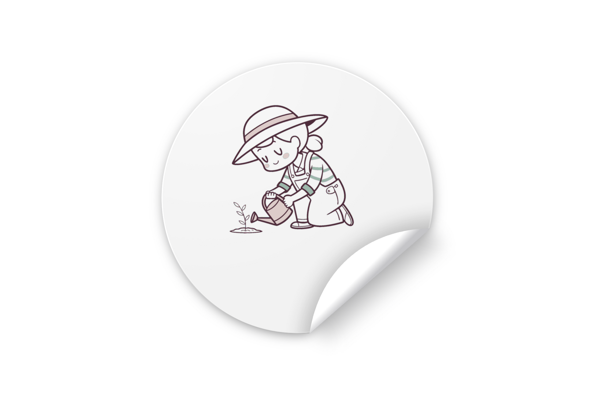 Sticker printanier avec dessin kawaii de jardinier souriant, ambiance joyeuse