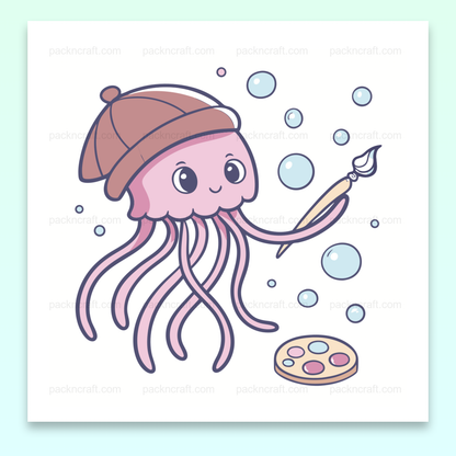 Illustration méduse peintre kawaii pour décoration et projets éducatifs