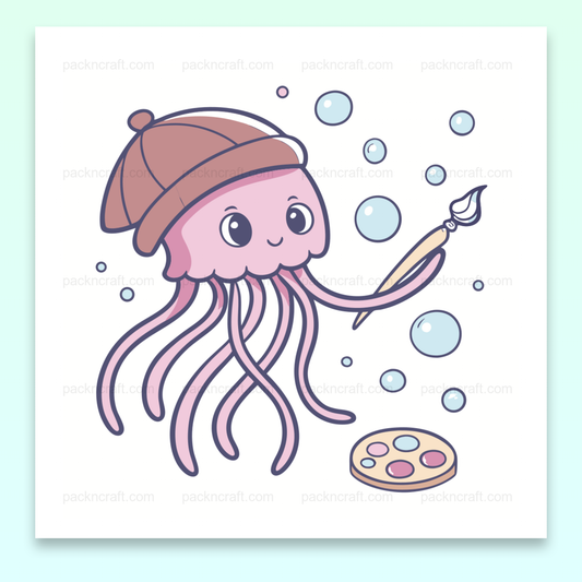 Illustration méduse peintre kawaii pour décoration et projets éducatifs