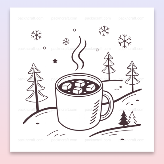 Illustration d'un chocolat chaud enneigé en style vectoriel, ambiance hiver cosy.