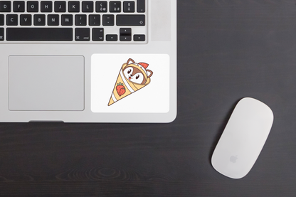 Sticker kawaii avec une petite sirène sur une crêpe, ambiance douce et gourmande