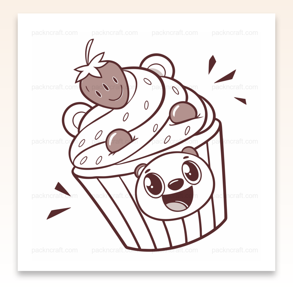 Illustration d'un panda joyeux sur un cupcake, idéal pour créations kawaii.