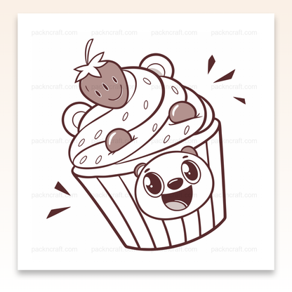 Illustration d'un panda joyeux sur un cupcake, idéal pour créations kawaii.