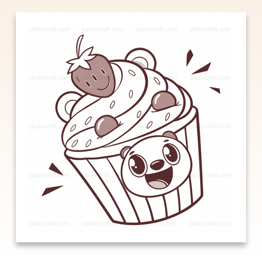 Illustration d'un panda joyeux sur un cupcake, idéal pour créations kawaii.