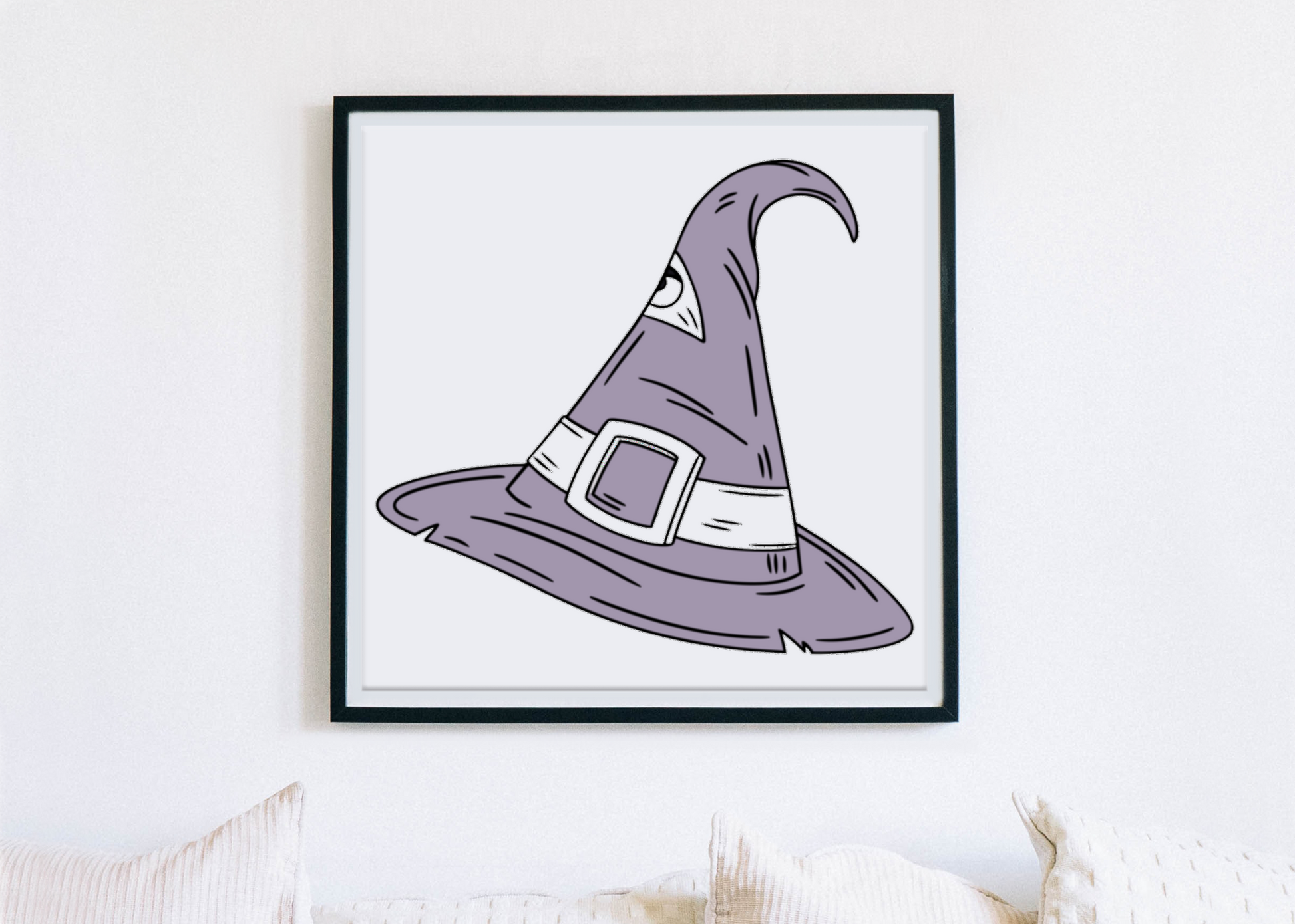 Cadre avec chapeau de sorcier doodle stylisé en motif mystique