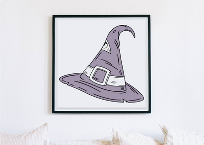 Cadre avec chapeau de sorcier doodle stylisé en motif mystique