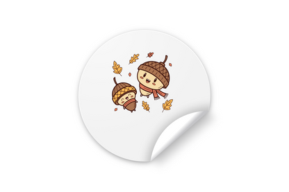 Sticker au style kawaii avec glands souriants exprimant des émotions automnales