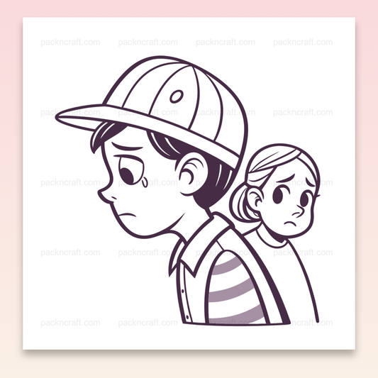 Illustration monochrome vectorielle d'enfants tristes pour projets créatifs et éducatifs.