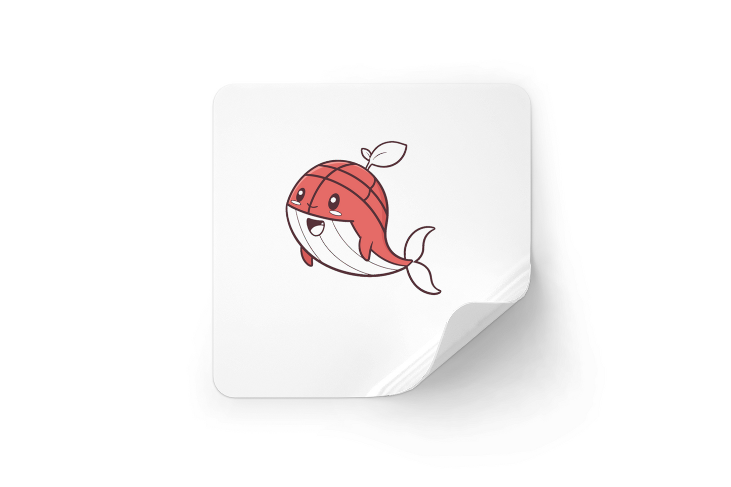 Sticker présentant une adorable baleine kawaii dans un océan aux teintes vives