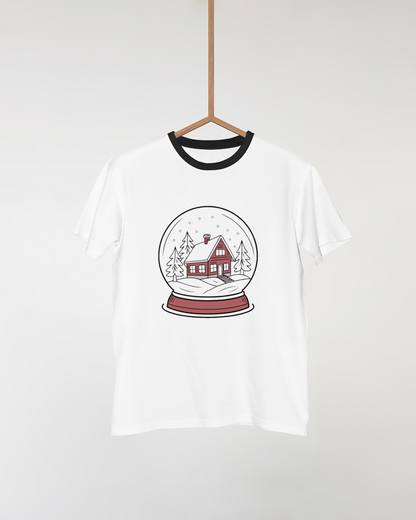 T-shirt avec maison enneigée boule à neige pour look hivernal chaleureux