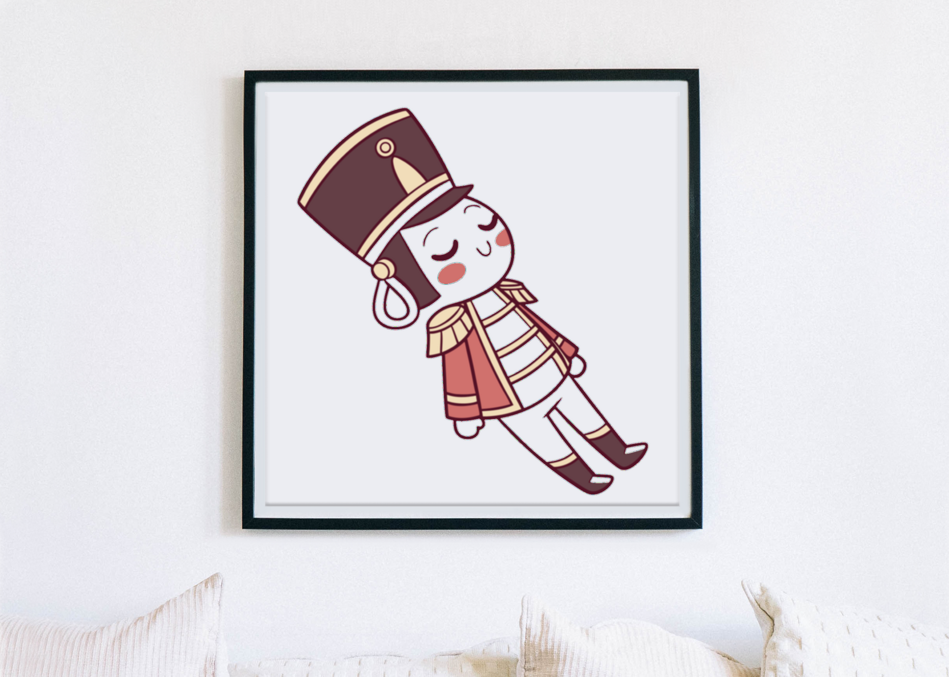 Cadre avec soldat au repos en style pastel pour une ambiance de conte de Noël