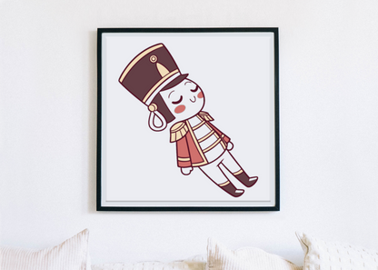 Cadre avec soldat au repos en style pastel pour une ambiance de conte de Noël