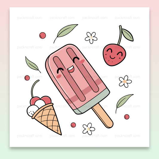 Illustration joyeuse de sucette glacée, usage stickers et DIY