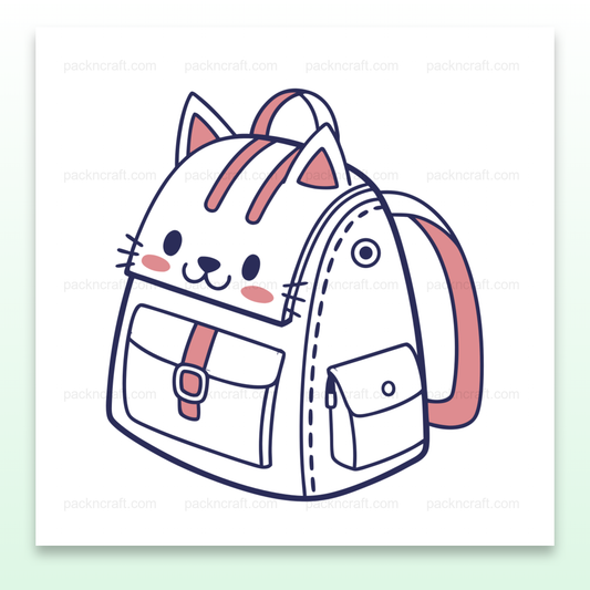 Illustration kawaii de sac à dos chat en style pastel pour création DIY.