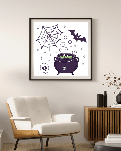 Cadre au style envoûtant décoré d'un chaudron magique, idéal pour Halloween