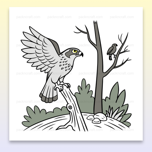 Illustration de faucon observateur dans la forêt, usage éducatif et déco.