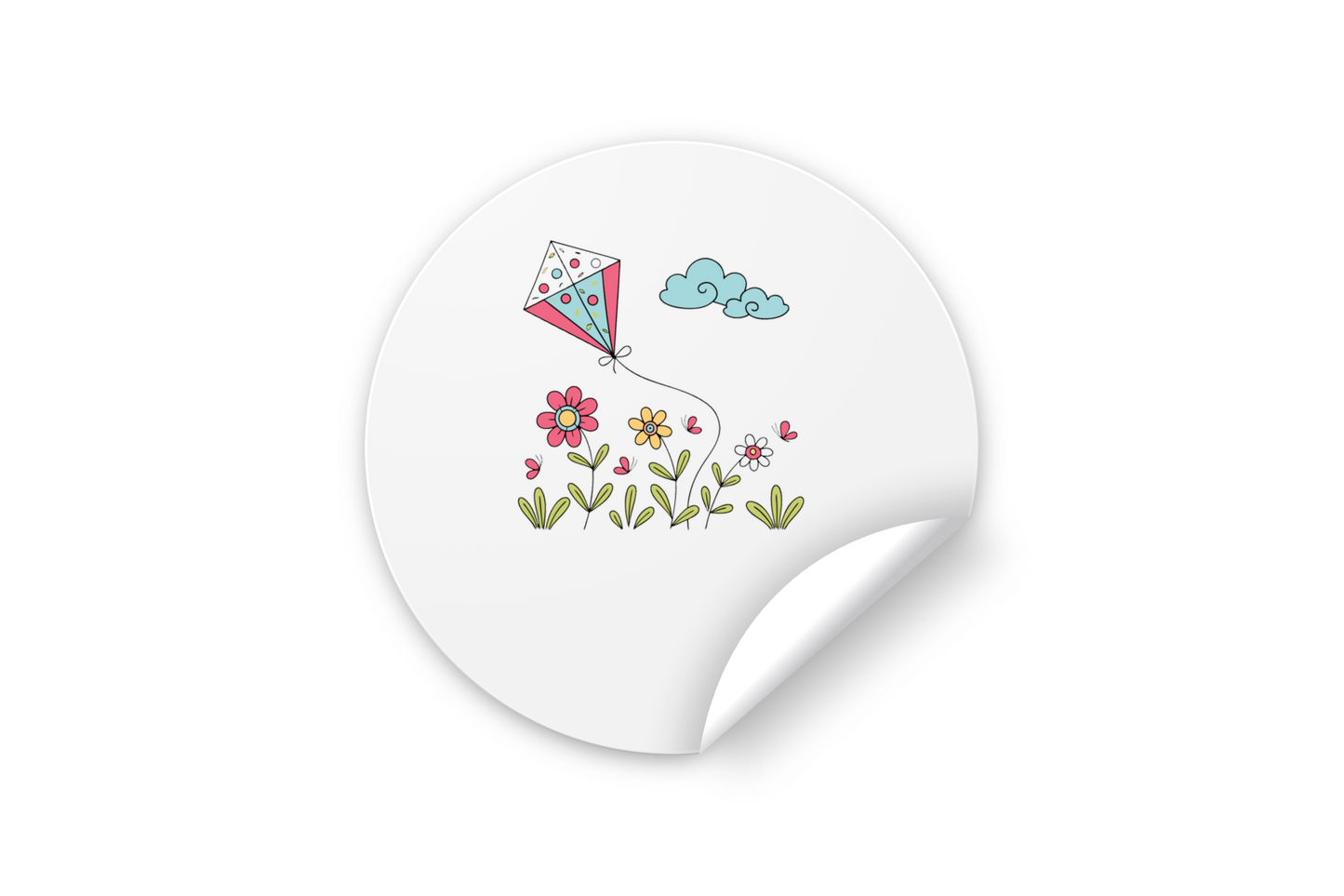 Sticker avec un cerf-volant doodle coloré dans un ciel d'été ensoleillé