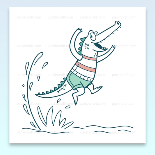 Crocodile joyeux sautant dans l'eau, illustration SVG pour déco et DIY