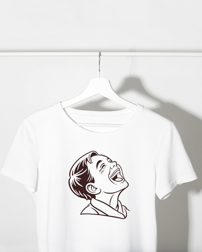 T-shirt avec design ligne art d'un garçon riant, créatif et expressif
