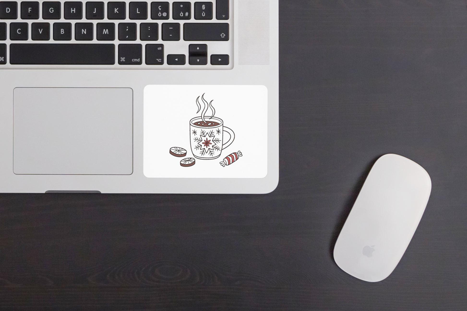 Sticker ambiance cocooning avec motif numérique de chocolat chaud hivernal