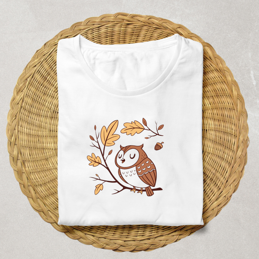 T-shirt avec chouette paisible style doodle, parfait pour l'automne