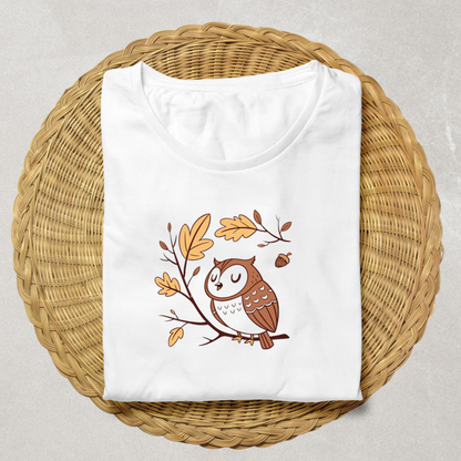 T-shirt avec chouette paisible style doodle, parfait pour l'automne