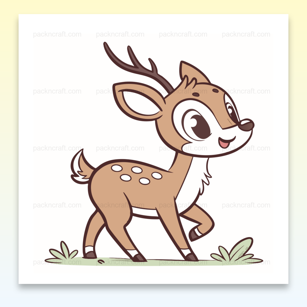 Illustration d'un faon heureux en balade, idéale pour papeterie et projets créatifs.