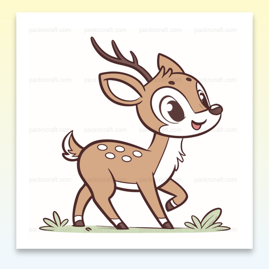 Illustration d'un faon heureux en balade, idéale pour papeterie et projets créatifs.