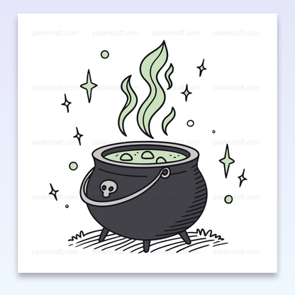 Illustration d'un chaudron magique fumant parfait pour Halloween et projets créatifs.