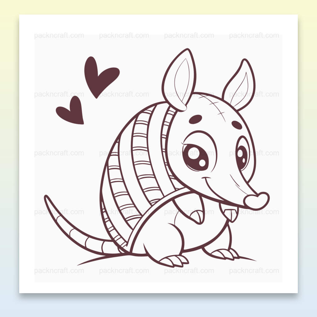 Tatou amoureux en illustration numérique, parfait pour stickers et projets éducatifs.