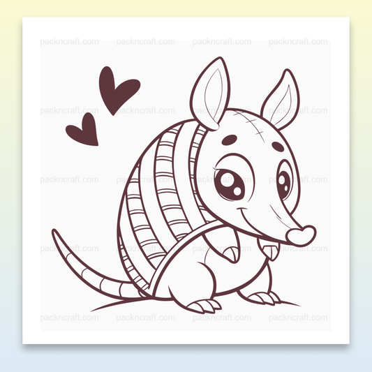 Tatou amoureux en illustration numérique, parfait pour stickers et projets éducatifs.