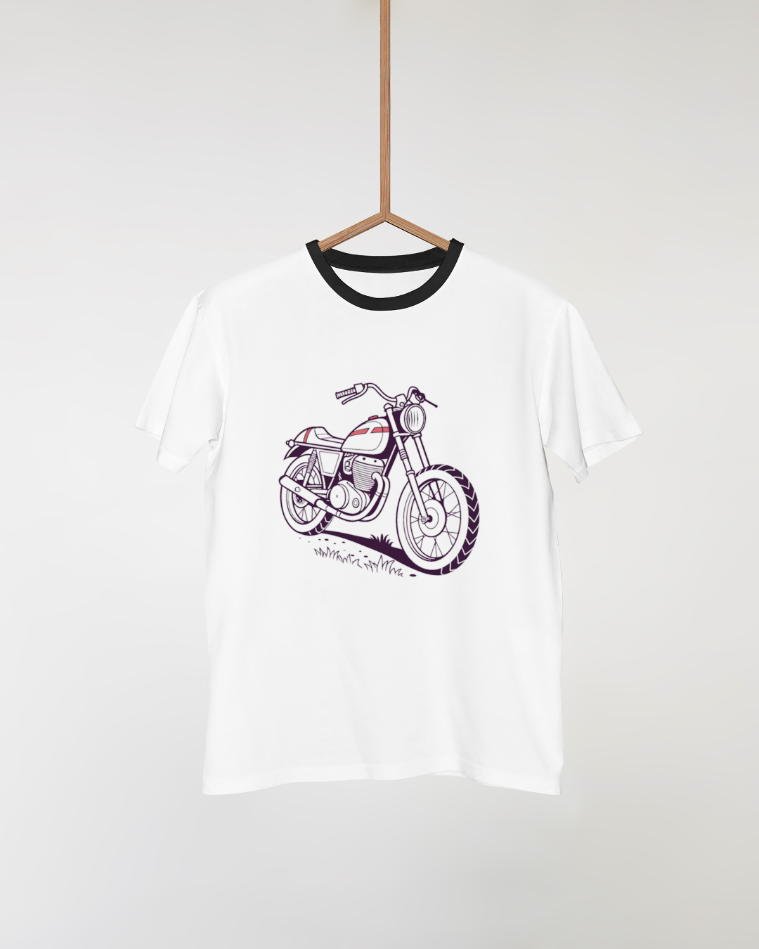 Design rétro de moto sur t-shirt, parfait pour amateurs de deux-roues