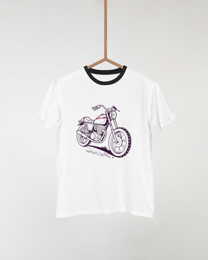 Design rétro de moto sur t-shirt, parfait pour amateurs de deux-roues